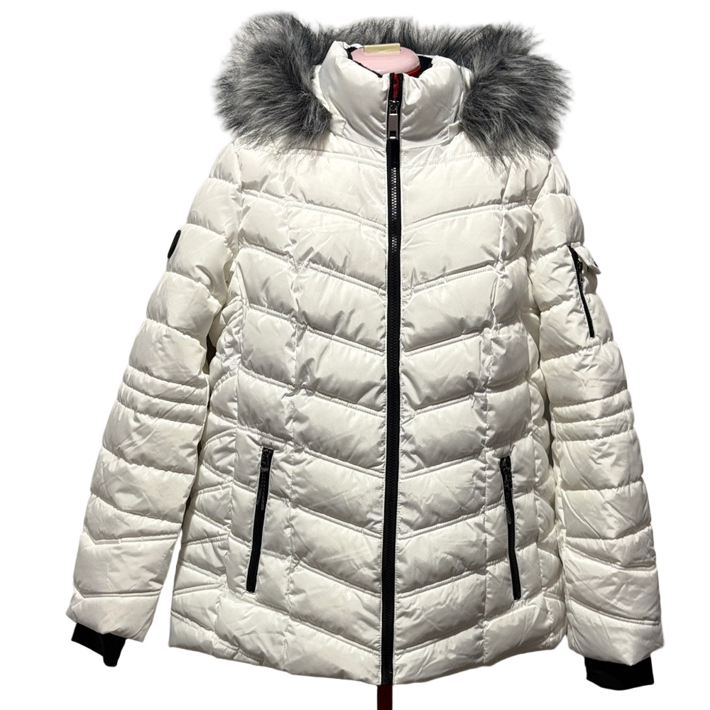 Nautica Women's White Puffer Jacket Faux Fur